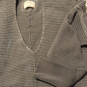 'We The Free' oversized waffleknit V-neck sweater, gray (XL)